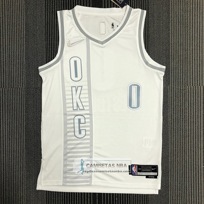 Camiseta Oklahoma City Thunder Russell Westbrook NO 0 Ciudad 2021-22 Blanco